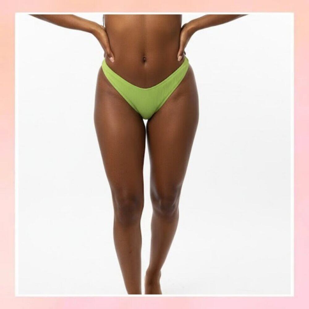 House of Harlow 1960 Neon Green Ribbed Bikini Bottoms - Size Small